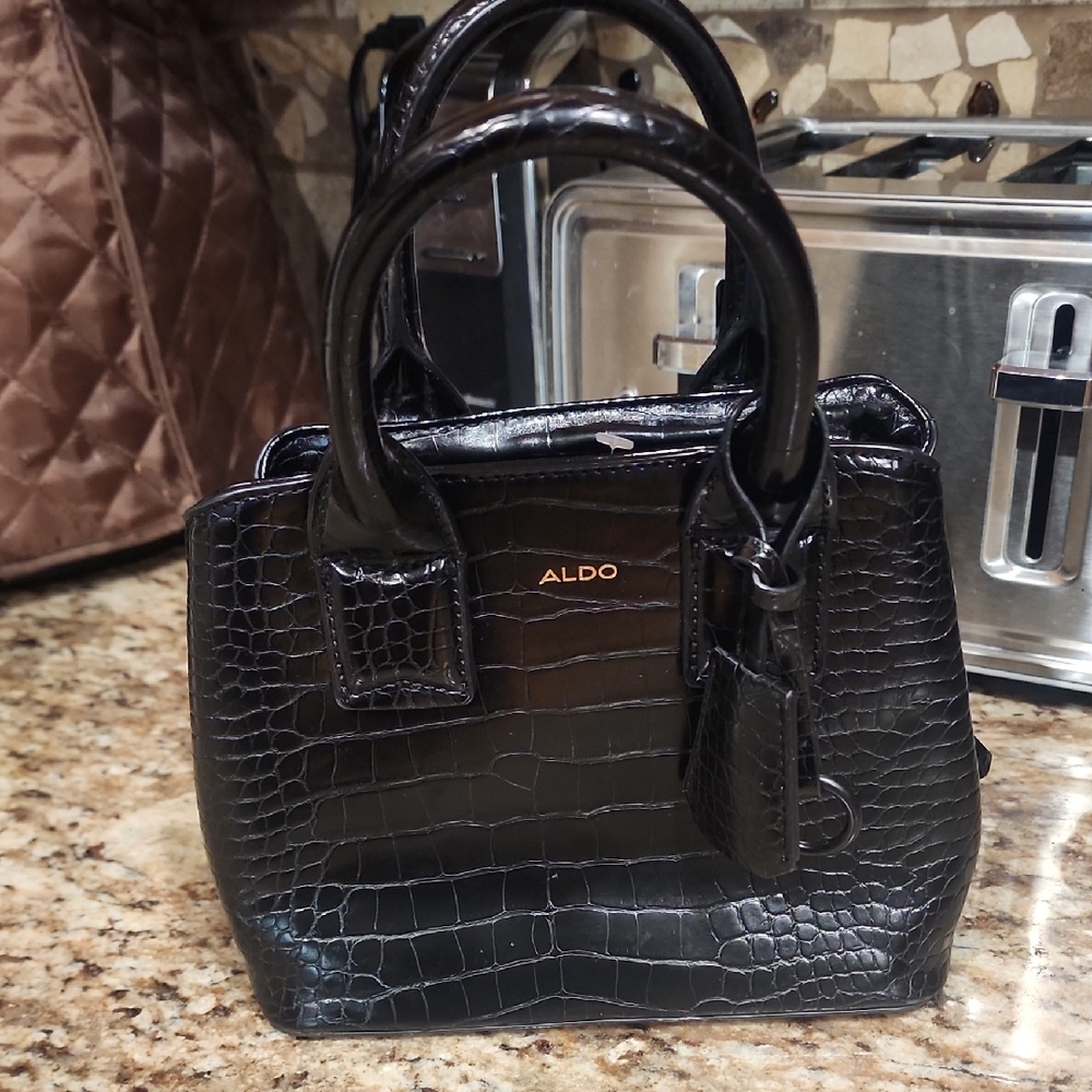 ALDO Black Croc-Embossed Women's Handbag With Crossbody Strap